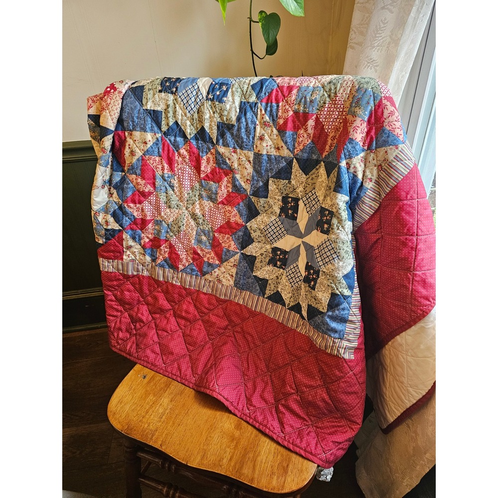 Mainstays Patchwork Star Quilt Full Queen 86x90 Patriotic cottage grandmacore